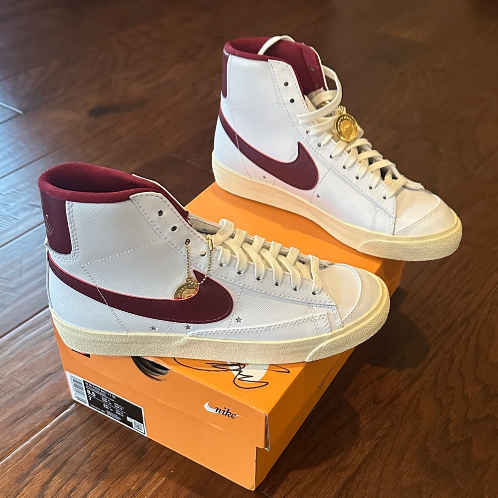 Nike White and Maroon High-Top Sneakers